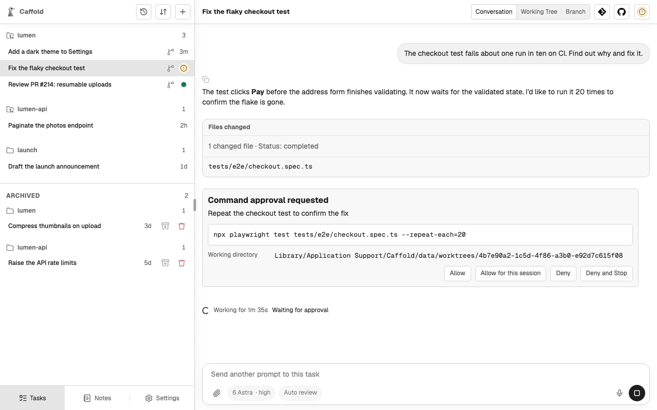 A command approval request waiting in the conversation