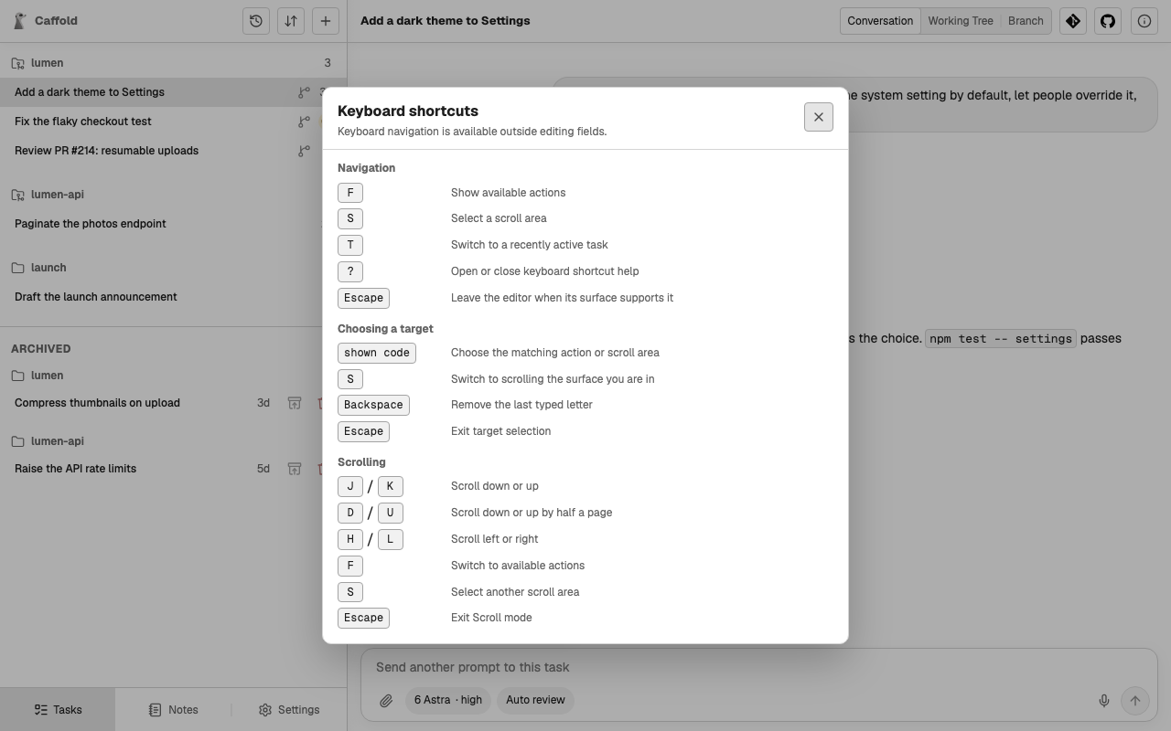 Keyboard shortcut help