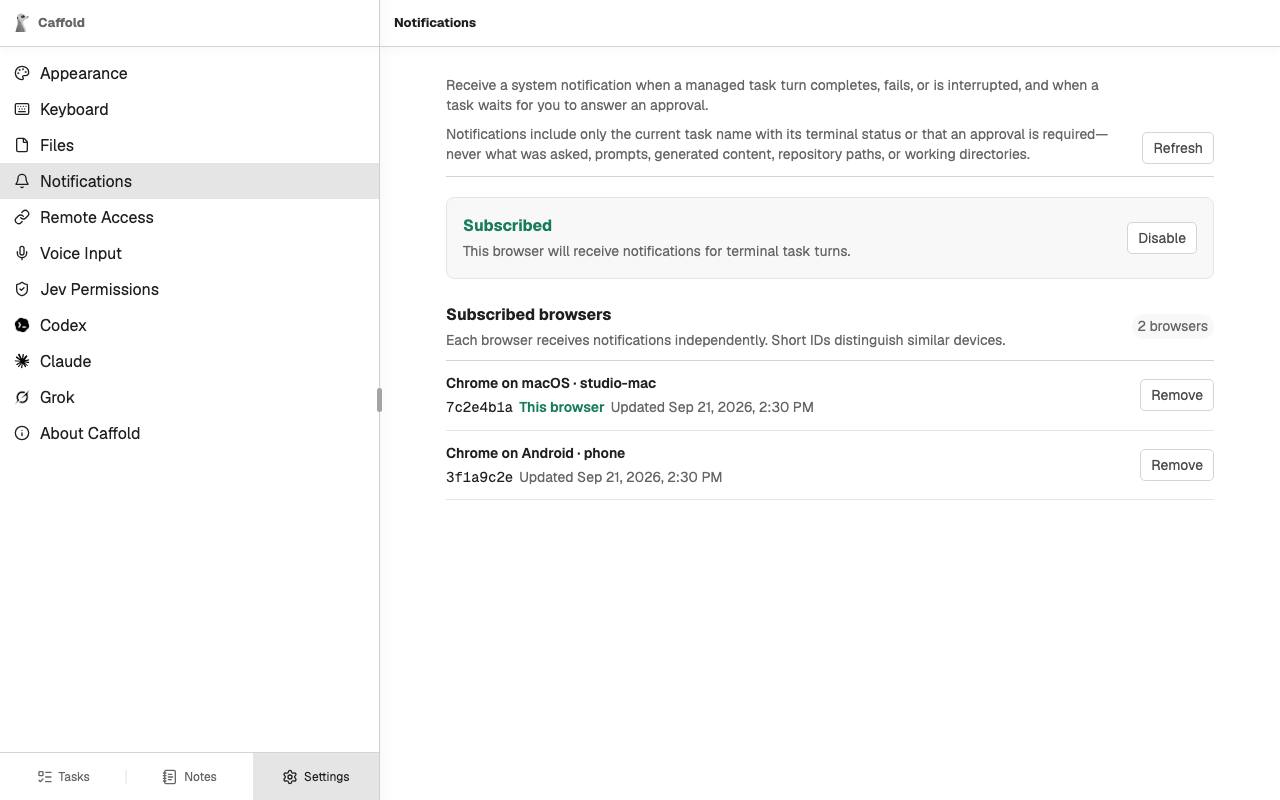 Settings → Notifications with this browser and a phone subscribed