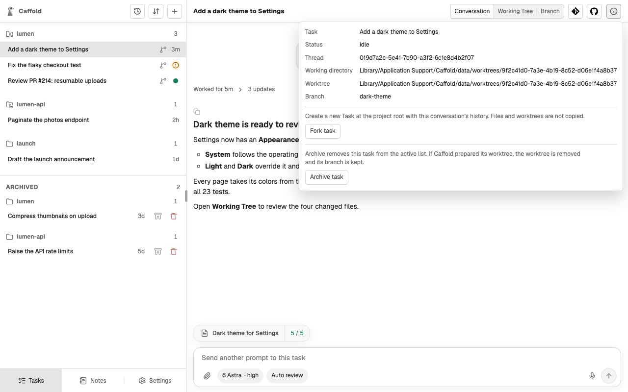 Task details with Fork task