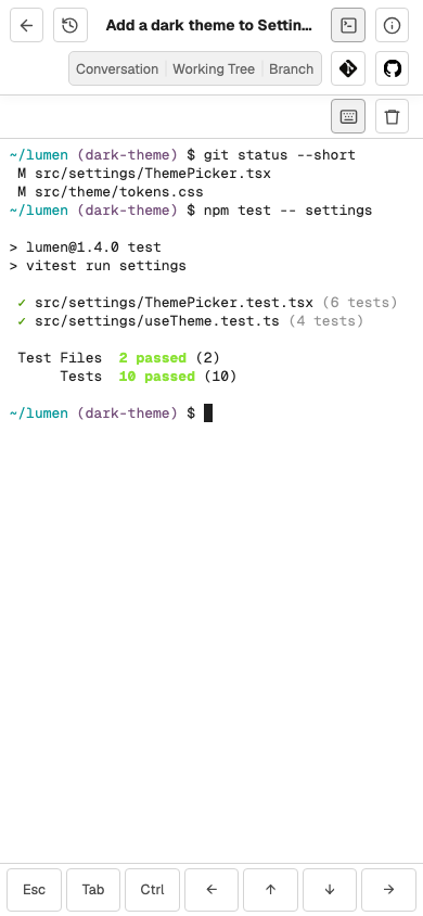 The terminal on a phone, with the special key row